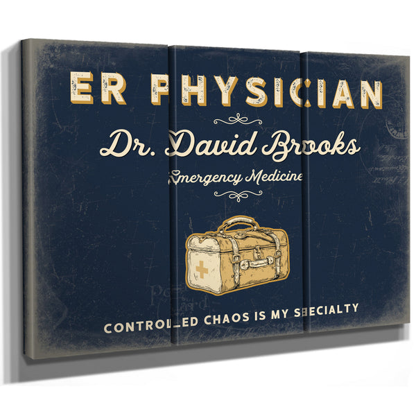 Personalized ER Physician Sign, Controlled Chaos Is My Specialty, Navy & Brass, image 14