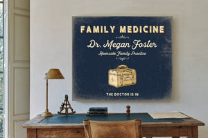 Personalized Family Medicine Sign, The Doctor Is In, Navy & Brass, image 2