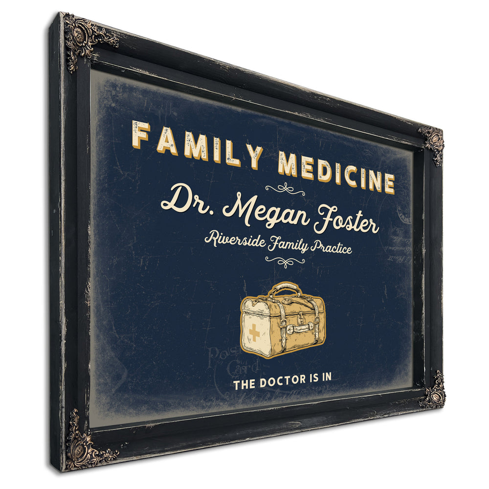Personalized Family Medicine Sign, The Doctor Is In, Navy & Brass, image 1