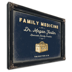 Personalized Family Medicine Sign, The Doctor Is In, Navy & Brass, image 1