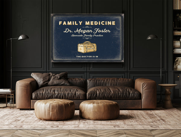 Personalized Family Medicine Sign, The Doctor Is In, Navy & Brass, image 17
