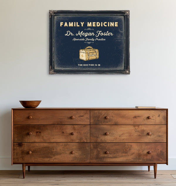 Personalized Family Medicine Sign, The Doctor Is In, Navy & Brass, image 19