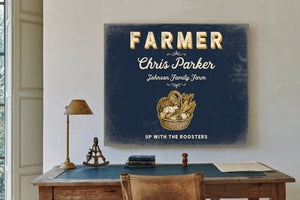 Personalized Farmer Sign, Up With the Roosters, Navy & Brass, image 2