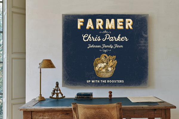 Personalized Farmer Sign, Up With the Roosters, Navy & Brass, image 2