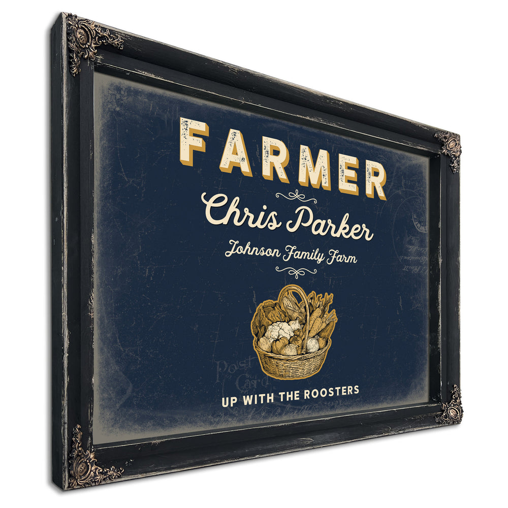 Personalized Farmer Sign, Up With the Roosters, Navy & Brass, image 1
