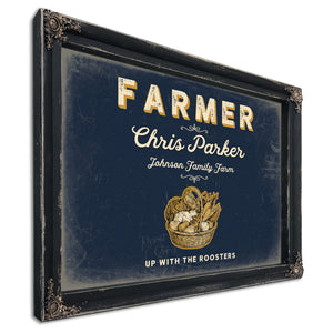 Personalized Farmer Sign, Up With the Roosters, Navy & Brass, image 1