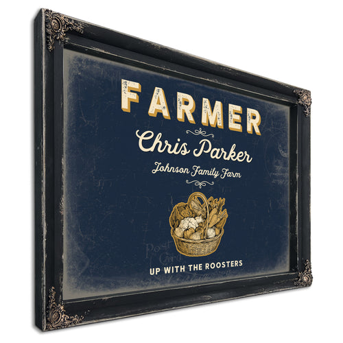 Personalized Farmer Sign, Up With the Roosters, Navy & Brass, image 1