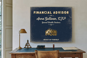 Personalized Financial Advisor Sign, Invest in Yourself, Navy & Brass, image 2