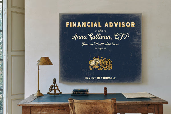Personalized Financial Advisor Sign, Invest in Yourself, Navy & Brass, image 2