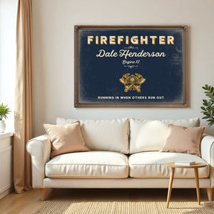 Personalized Firefighter Sign, Running In When Others Run Out, Navy & Brass, image 5