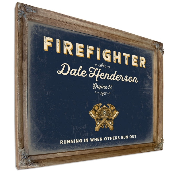 Personalized Firefighter Sign, Running In When Others Run Out, Navy & Brass, image 6