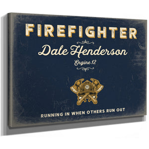 Personalized Firefighter Sign, Running In When Others Run Out, Navy & Brass, image 8