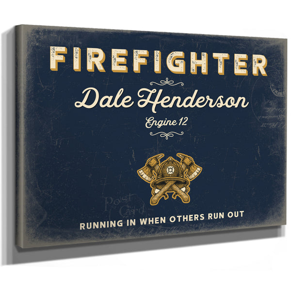 Personalized Firefighter Sign, Running In When Others Run Out, Navy & Brass, image 8