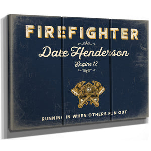 Personalized Firefighter Sign, Running In When Others Run Out, Navy & Brass, image 14