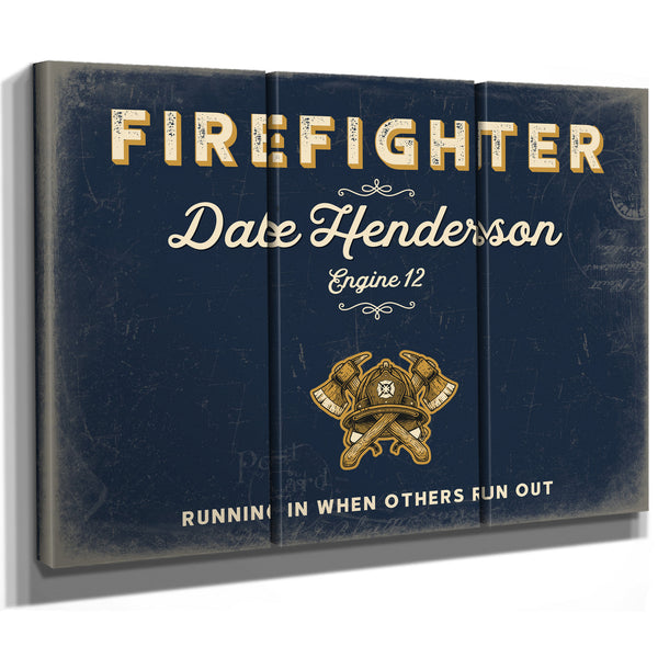 Personalized Firefighter Sign, Running In When Others Run Out, Navy & Brass, image 14