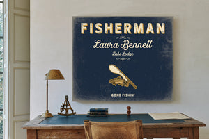 Personalized Fisherman Sign, Gone Fishin', Navy & Brass, image 2