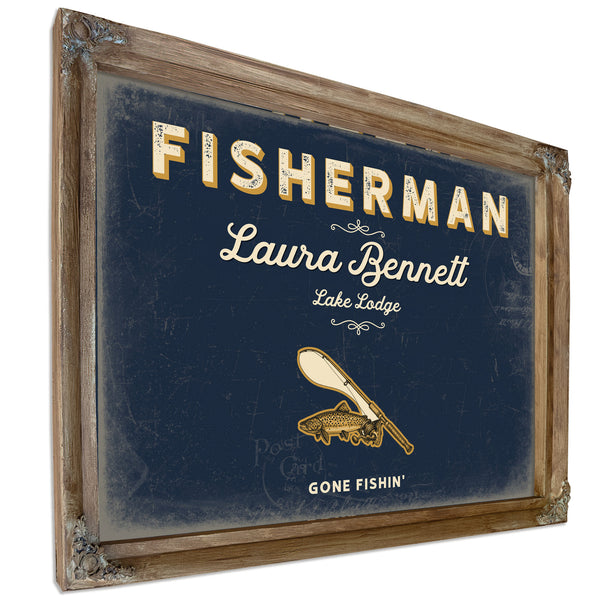 Personalized Fisherman Sign, Gone Fishin', Navy & Brass, image 6