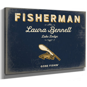 Personalized Fisherman Sign, Gone Fishin', Navy & Brass, image 8