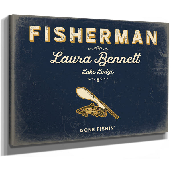 Personalized Fisherman Sign, Gone Fishin', Navy & Brass, image 8