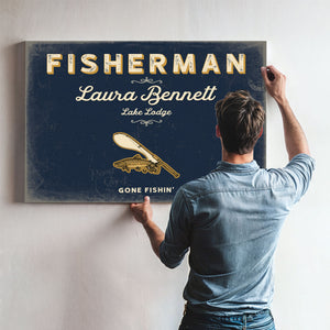 Personalized Fisherman Sign, Gone Fishin', Navy & Brass, image 9