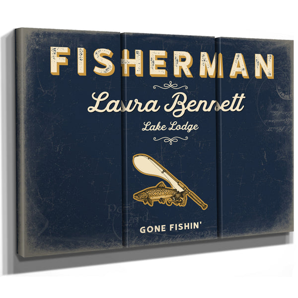 Personalized Fisherman Sign, Gone Fishin', Navy & Brass, image 14