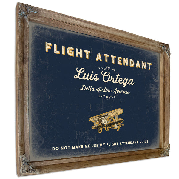 Personalized Flight Attendant Sign, Do Not Make Me Use My Flight Attendant Voice, Navy & Brass, image 6