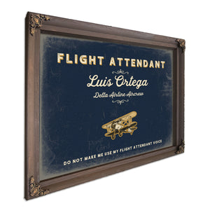 Personalized Flight Attendant Sign, Do Not Make Me Use My Flight Attendant Voice, Navy & Brass, image 7