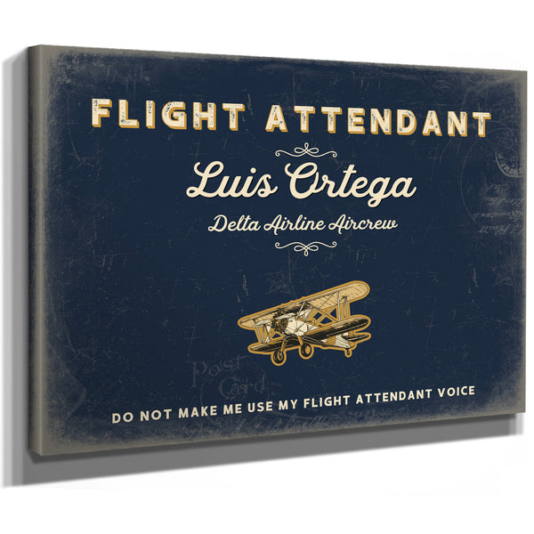 Personalized Flight Attendant Sign, Do Not Make Me Use My Flight Attendant Voice, Navy & Brass, image 8
