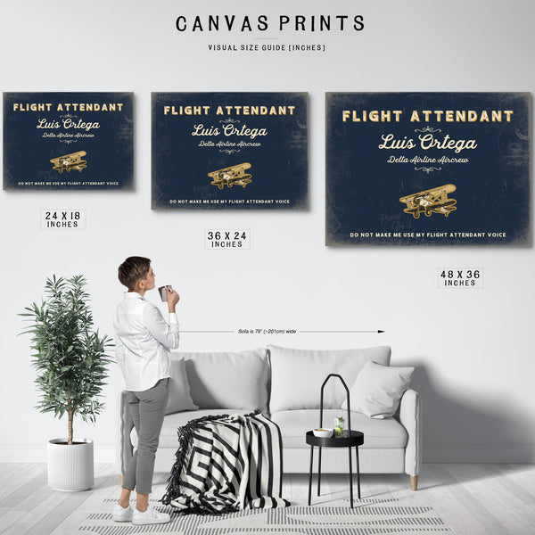 Personalized Flight Attendant Sign, Do Not Make Me Use My Flight Attendant Voice, Navy & Brass, image 10