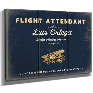 Personalized Flight Attendant Sign, Do Not Make Me Use My Flight Attendant Voice, Navy & Brass, image 14