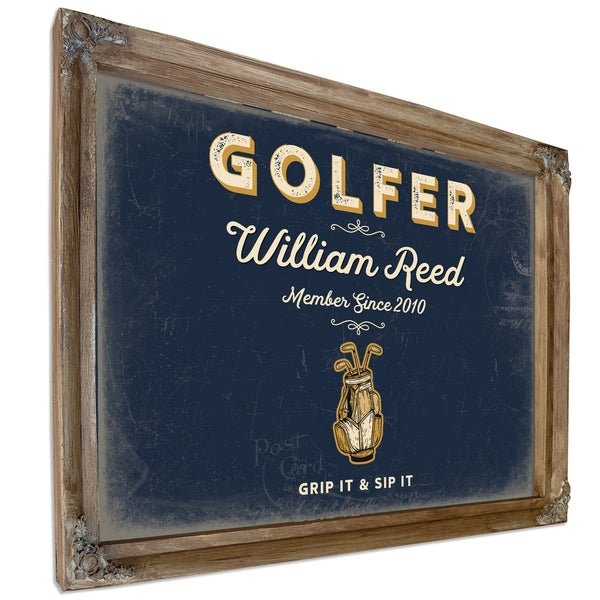 Personalized Golfer Sign, Grip It & Sip It, Navy & Brass, image 6