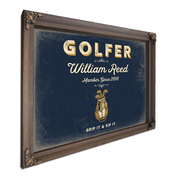Personalized Golfer Sign, Grip It & Sip It, Navy & Brass, image 7