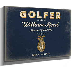 Personalized Golfer Sign, Grip It & Sip It, Navy & Brass, image 8