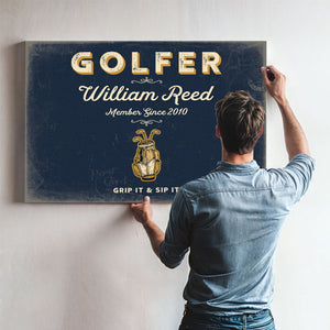 Personalized Golfer Sign, Grip It & Sip It, Navy & Brass, image 9