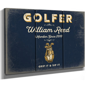 Personalized Golfer Sign, Grip It & Sip It, Navy & Brass, image 14