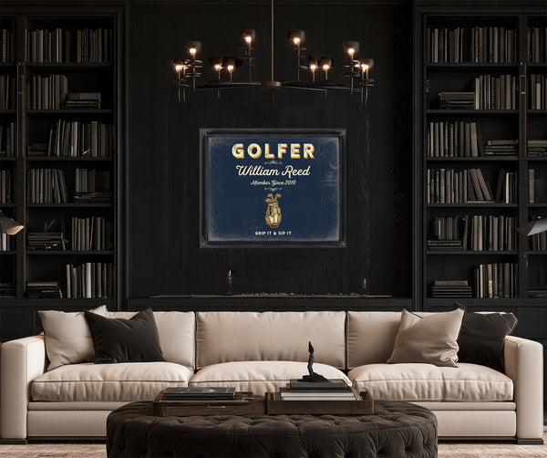 Personalized Golfer Sign, Grip It & Sip It, Navy & Brass, image 16