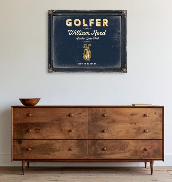 Personalized Golfer Sign, Grip It & Sip It, Navy & Brass, image 19