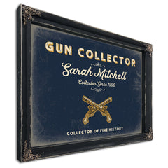 Personalized Gun Collector Sign, Collector of Fine History, Navy & Brass, image 1