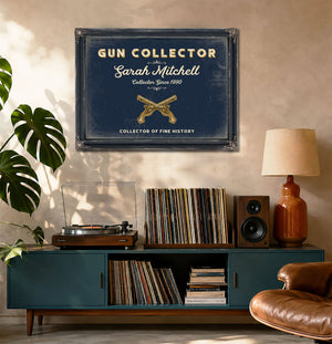 Personalized Gun Collector Sign, Collector of Fine History, Navy & Brass, image 20