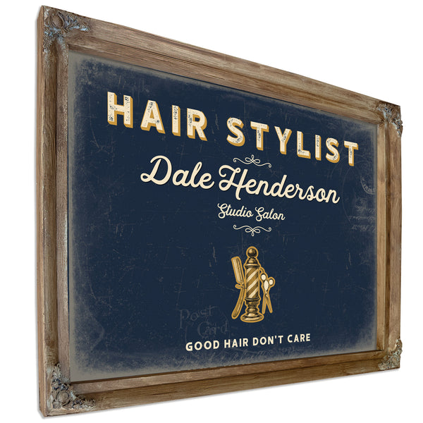 Personalized Hair Stylist Sign, Good Hair Don't Care, Navy & Brass, image 6