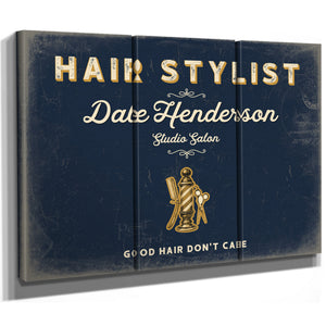 Personalized Hair Stylist Sign, Good Hair Don't Care, Navy & Brass, image 14