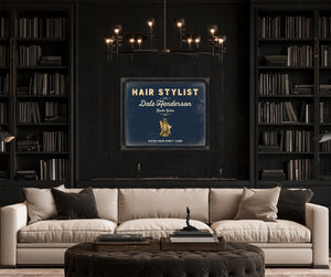 Personalized Hair Stylist Sign, Good Hair Don't Care, Navy & Brass, image 16