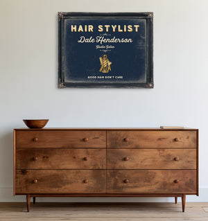 Personalized Hair Stylist Sign, Good Hair Don't Care, Navy & Brass, image 19