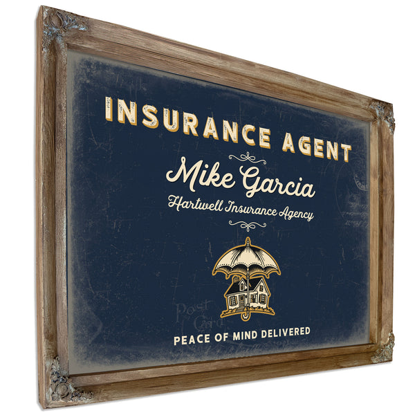 Personalized Insurance Agent Sign, Peace of Mind Delivered, Navy & Brass, image 6