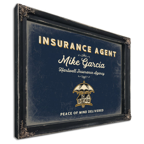 Personalized Insurance Agent Sign, Peace of Mind Delivered, Navy & Brass, image 1