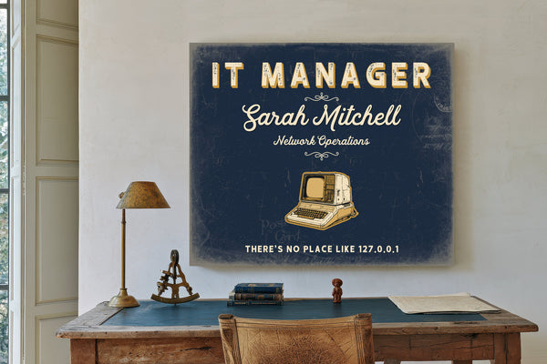 Personalized IT Manager Sign, There's No Place Like 127.0.0.1, Navy & Brass, image 2