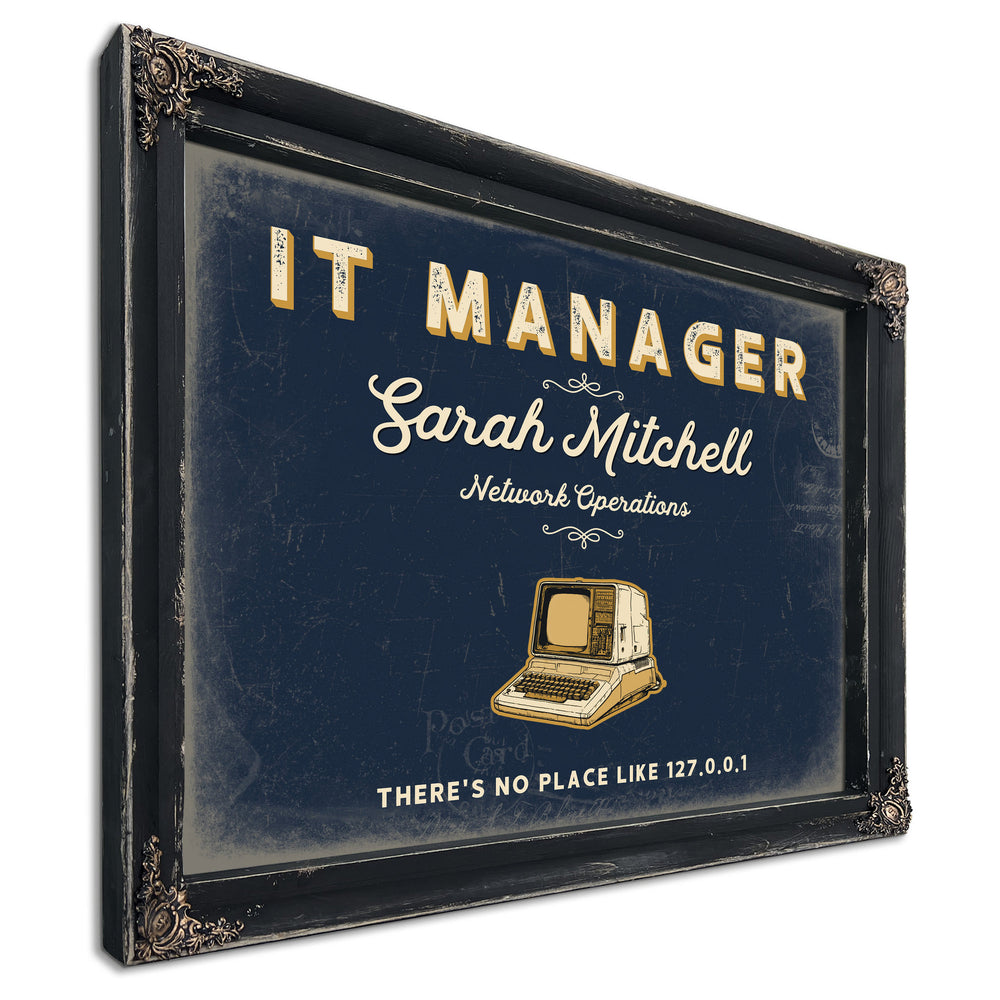 Personalized IT Manager Sign, There's No Place Like 127.0.0.1, Navy & Brass, image 1