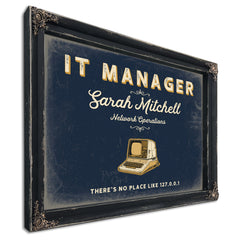 Personalized IT Manager Sign, There's No Place Like 127.0.0.1, Navy & Brass, image 1