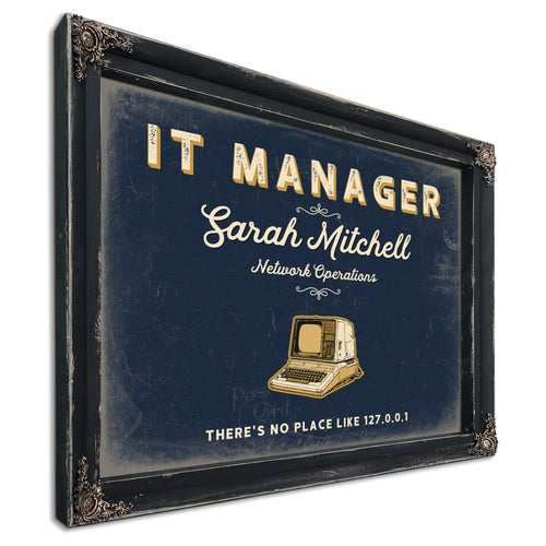 Personalized IT Manager Sign, There's No Place Like 127.0.0.1, Navy & Brass, image 1