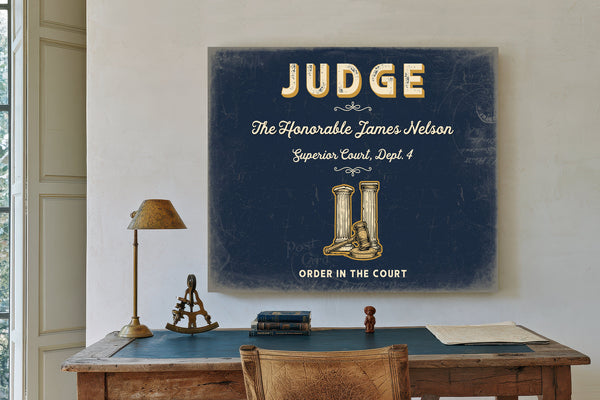 Personalized Judge Sign, Order in the Court, Navy & Brass, image 2